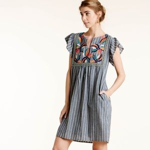 Boho short dress~ stripes ~ embroidery~ size S ~L Love~gray and white~pockets